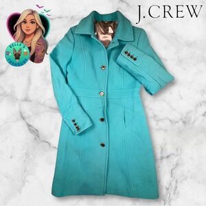 J Crew Double Cloth Teal Wool Blend Women's 6 Tall Dress‎ Long Pea Coat Trench